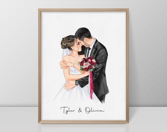 Ritratto personalizzato ad acquerello disegnato a mano, ritratto di coppia, regalo di compleanno per lei/lui, regalo di San Valentino per fidanzato e fidanzata