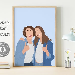 Retrato de mejor amiga, retrato sin rostro, retrato personalizado a partir de una foto, regalo de cumpleaños para mejor amiga, regalo único para ella, dibujo personalizado