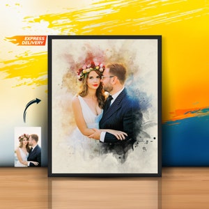 Aquarell Paar Portrait Vom Foto | Personalisierte Porträtmalerei | Freund Geschenk | Freundin Geschenk | Erster Jahrestag | Hochzeitsgeschenk