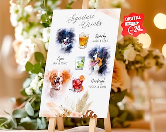 Pet Signature Drink Sign, Dog & Cat Signature Drink Sign, Wedding Bar Sign with Dog Photo, Wedding Signature Drink, Unique Open Bar Sign