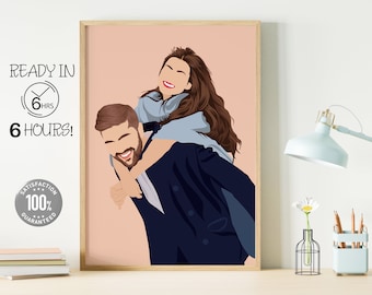 Illustration personnalisée de portrait sans visage, cadeaux de la Saint-Valentin pour lui, portrait de couple personnalisé, cadeau petit ami, cadeau petite amie