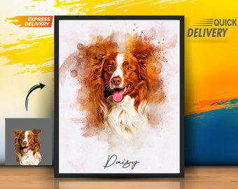 Portrait d'animal de compagnie à l'aquarelle personnalisé à partir d'une photo Cadeau personnalisé pour sa petite amie Cadeau de chien Portrait d'animal de compagnie commémoratif pour chien, maman, cadeaux pour la fête des mères