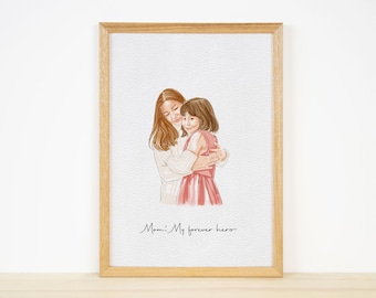 Pintura personalizada em aquarela | Retrato personalizado a partir de foto | Presente de Natal da filha | Retrato de família | Presente para a primeira mãe