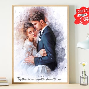 Watercolor Couple Portrait from Photo, Custom Family portrait painting from photo, Engagement Gift, 1st Anniversary Gift, Loved one portrait