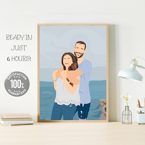 Custom Couple Portrait, Gift for couple, Faceless portrait from photo, Engagement gift for him, Boyfriend Birthday Portrait, Family Portrait