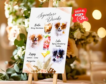 Custom dog signature drink sign | Wedding Bar Sign | Custom bar menu Dog sign | Pet Signature Cocktail drink sign | Cat Signature Bar Sign