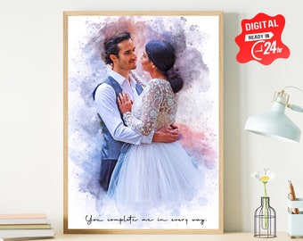 Retrato de pareja en acuarela personalizado a partir de una foto / Regalo de aniversario para él / Regalo personalizado / Retrato familiar / Regalo de cumpleaños