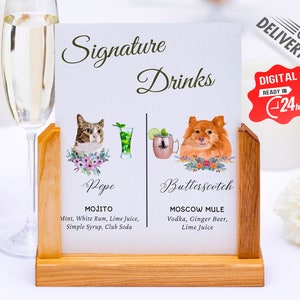 Enseigne de boisson personnalisée pour animal de compagnie, enseigne de boisson exclusive chien et chat, enseigne de bar de mariage, enseigne de cocktail pour animaux de compagnie, enseigne de menu de bar, enseigne de boisson pour elle et lui
