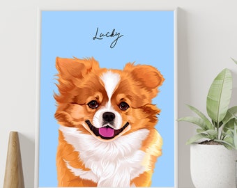 Custom Cartoon pet portrait from photo, Personalized gift for her, Pet memorial, Pet Sympathy Gift for Pet owner, Dog Lover Cat Lover Gift
