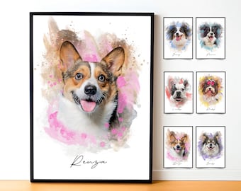 Watercolor Pet Portrait From Photo | Personalized Gift for her | Custom Dog painting gift for mom | Pet Memorial Birthday Christmas gift