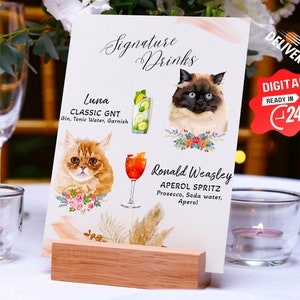 Enseigne pour boisson signature chien, enseigne cocktail pour animal de compagnie, menu cocktail chien chat, enseigne de menu bar pour animaux de compagnie, menu bar mariage, boisson pour elle et lui, enseigne de menu bar ouvert