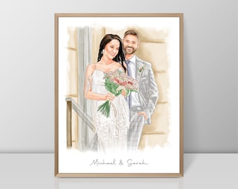 Personalized Watercolour Portrait painting from photo, Wedding couple Portrait, Anniversary Present, Valentine's Day Gift for Wife Husband