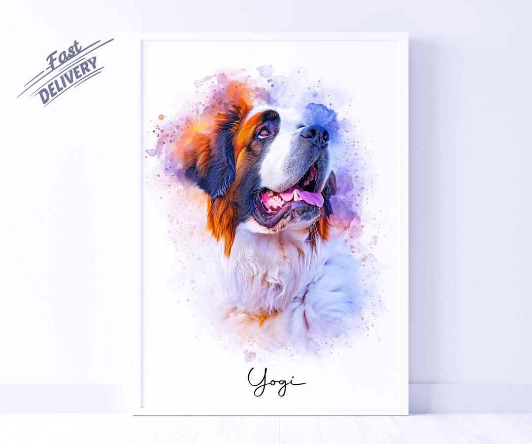 Custom Pet Portrait | Personalized Watercolor Drawing From Photo | Wall ...