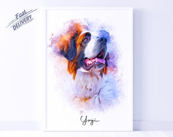 Custom Pet Portrait | Personalized Watercolor Drawing from photo | Wall Art Dog Portrait | Pet Loss Gift | Dog Memorial Gift for Dog Lover