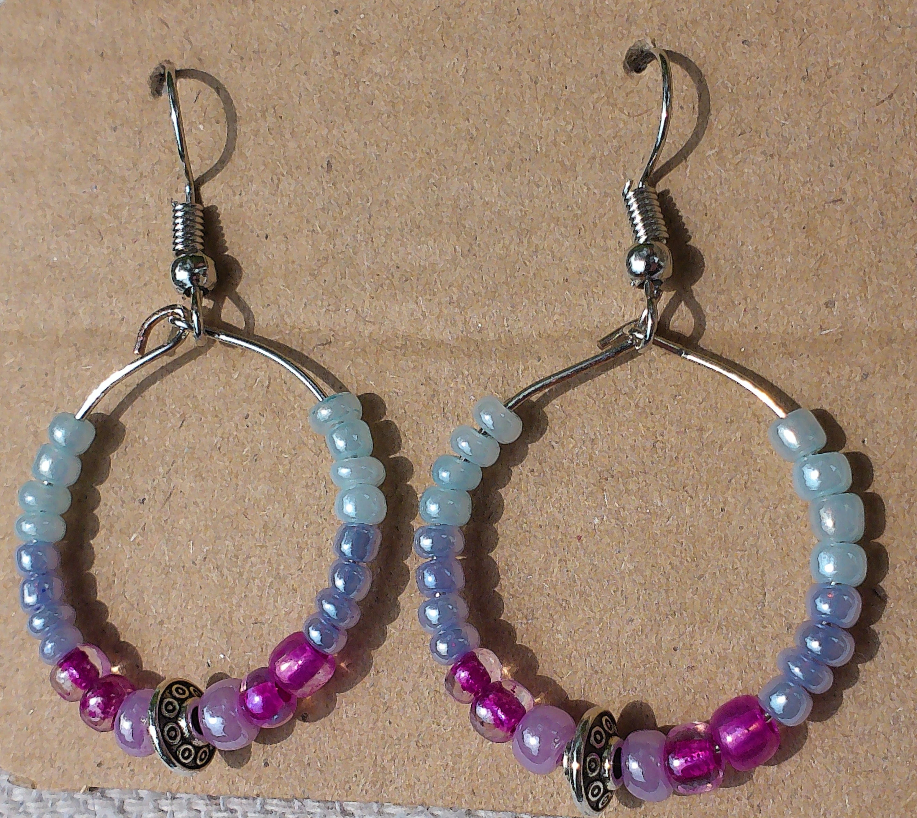 Celtic Viking Pink and Purple Glass Beaded Fishhook Hoop Earrings - Etsy