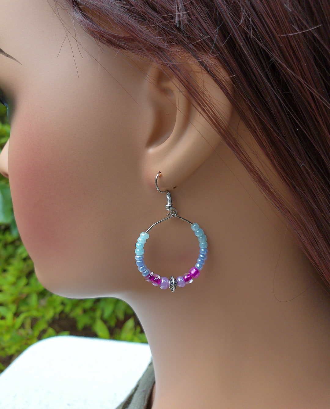 Celtic Viking Pink and Purple Glass Beaded Fishhook Hoop Earrings - Etsy