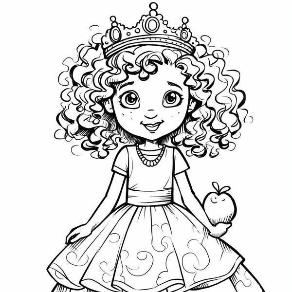 Princess coloring page, Coloring page for girls, Girls coloring, curly-haired girls, Girls with curly hair, Curly hair life