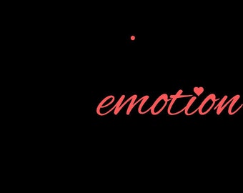 May include: A red cursive word "emotion" with a small red heart symbol.