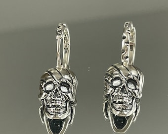 Silver Earrings, Skull Earrings, Silver Human Skull  Earrings