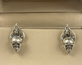 Silver Earrings, Skull Earrings, Silver Human Skull  Earrings