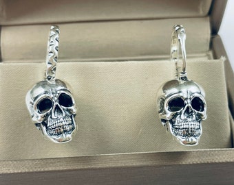 Silver Earrings, Skull Earrings, Silver Human Skull  Earrings