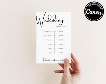 Wedding Day Timeline, Itinerary Template, 100% Editable Program, Modern Order of Events, Printable Canva Digital Download, Events Schedule