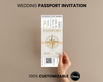 Passport Wedding Invitation Suite, Boarding Pass Destination Wedding Template, Travel Theme Editable Canva Stationary Set, Printable Bundle