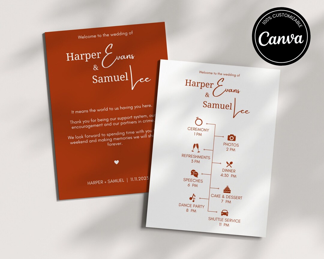 Wedding Timeline Template, Terracotta Wedding Day Itinerary Program