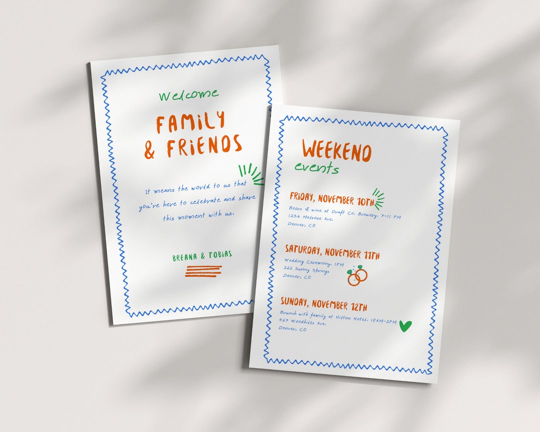 Wedding Weekend Timeline Template, Printable Welcome Bag Card, Editable ...
