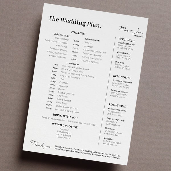 Wedding Day Timeline Template, Wedding Party Itinerary, Printable Wedding Schedule, Bridal Party Timeline, Editable Plan, Digital Download