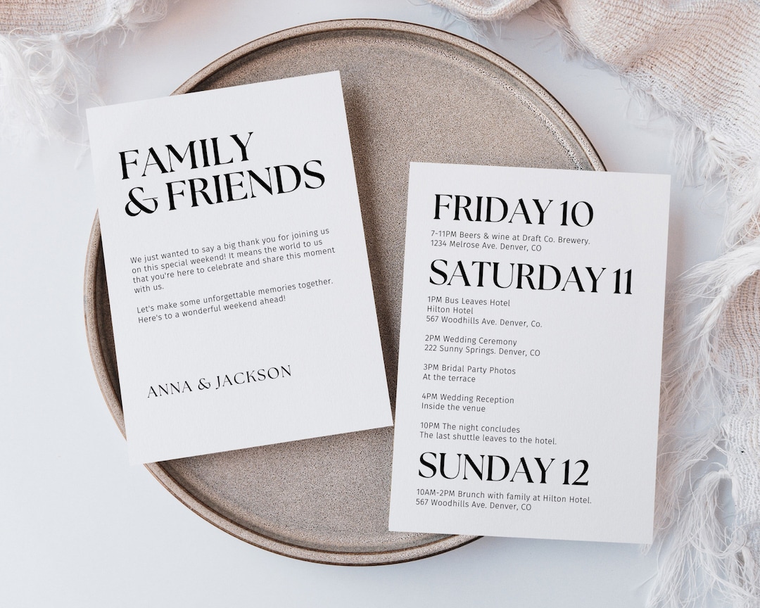 Modern Wedding Weekend Timeline Template, Editable Wedding Program ...
