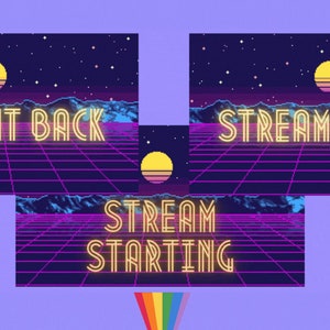 Retro aesthetic Twitch scenes, BRB, Starting Soon, Stream Ending,