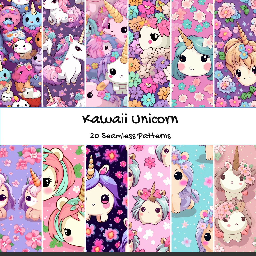 Kawaii Unicorn Seamless Patterns - Etsy
