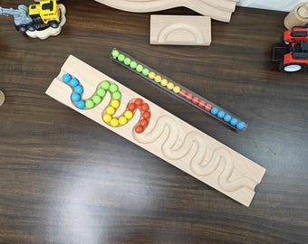 Beech Wood Marble Run Track: Montessori Wave Maze Toy