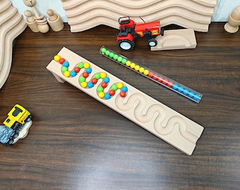 Pista de canicas de madera de haya: juguete Montessori, aprendizaje STEM