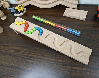 Beech Wood Marble Run Track: Snake Maze Montessori Toy