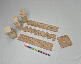 Wooden Marble Run Track Full Set: Beech Wood Montessori Toy