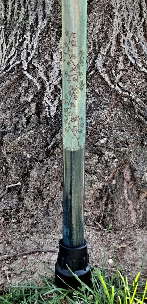 48" Flower Design Wooden Walking Stick, Suede Handle, Handmade in USA