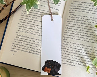 Dachshund bookmark Dog lover gift Double sided print Gift for book lovers Book lover gift Dog drawing Handmade book mark Ribbon choice