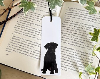 Labrador bookmark Dog lover gift Black Labrador Puppy Double side print Book lover gift Labrador drawing Handmade book mark Ribbon choice