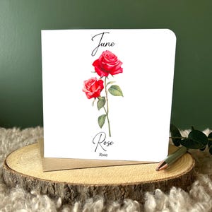 Tarjeta de flores del mes de nacimiento de junio Tarjeta de cumpleaños de junio Flor Rosas rojas Tarjeta de felicitación floral Regalo para cumpleaños de junio Regalo de cumpleaños de Géminis Cáncer