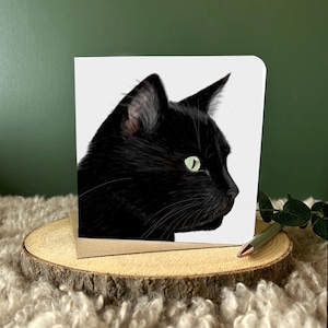 Carte chat noir Carte chat Carte vierge Carte de voeux Carte d'anniversaire Cadeau pour amoureux des chats Carte pour animal de compagnie Carte faite main Portrait d'animal de compagnie Artiste Vierge à l'intérieur