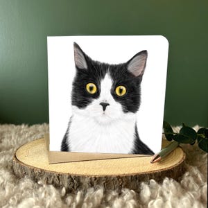 Carte de chat noir et blanc Carte de chat Carte de voeux vierge Carte d'anniversaire Cadeau pour amoureux de maman chat Carte de parent d'animal de compagnie Carte faite main Propriétaire de chat cadeau