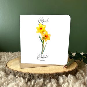 Tarjeta de flores del mes de nacimiento de marzo Tarjeta de cumpleaños de marzo Tarjeta de felicitación floral con flores de narcisos Regalo para cumpleaños de marzo Regalo de cumpleaños de Piscis Aries