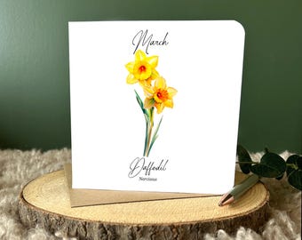 Naissance, mois de mars, fleur, carte d'anniversaire de mars, fleur de jonquilles, carte de voeux florale, cadeau pour un anniversaire de mars, poisson bélier