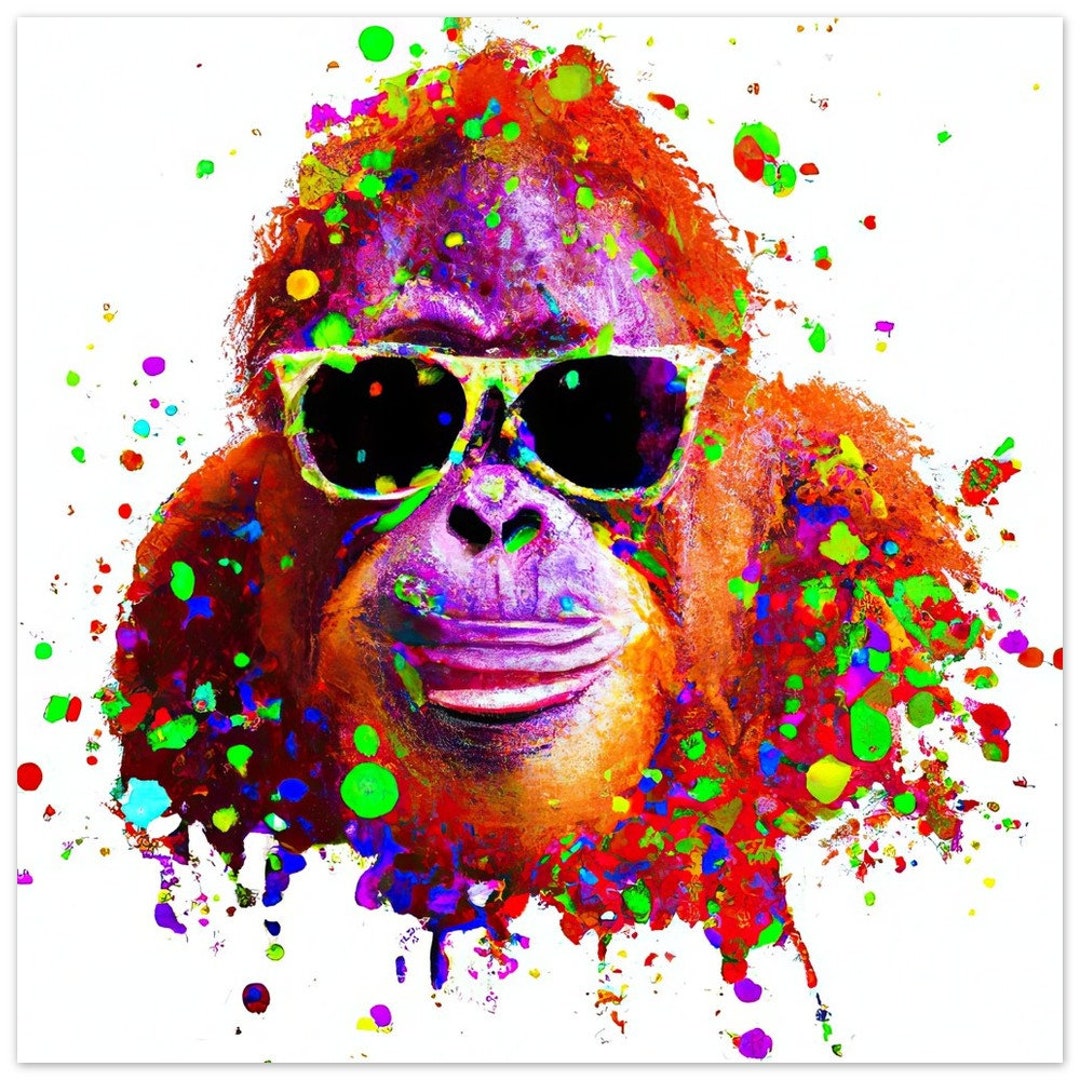 Monkey Poster Sunglasses Monkey Funny Art Monkey Poster Etsy