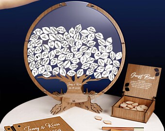 Alternativa del libro de visitas de la boda, boda del libro de visitas del árbol genealógico - madera, decoración de la boda personalizada