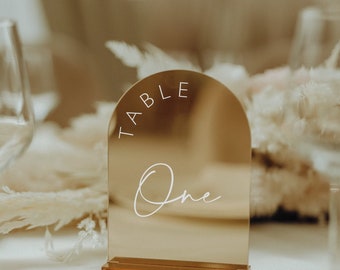 Numéros de table en acrylique miroir doré - panneaux de table de mariage - signalisation de mariage - décoration de table de mariage - numéros de table de mariage avec support