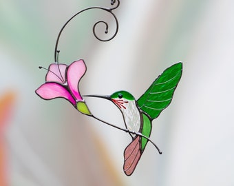 Colibri, vitrail, attrape-soleil, cadeaux pour la fête des mères, tentures de vitrail personnalisées, cadeaux pour colibri, cadeaux pour la fête des pères