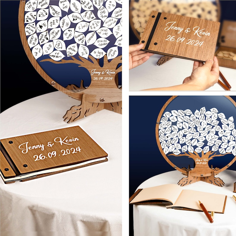 Bruiloft gastenboek alternatief, stamboom gastenboek bruiloft hout, gepersonaliseerde bruiloft decor afbeelding 4